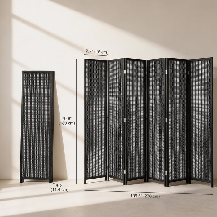HOMCOM 6 Panel Room Divider with Handwoven Bamboo, Folding Privacy Screen