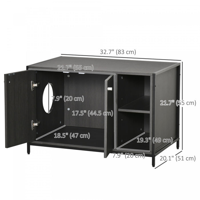 Pawhut Cat Litter Box Enclosure Hidden Cat Furniture Cabinet Indoor Cat Washroom Double-door Nightstand End Table With Damping Hinge Multiple Storage Place Adjustable Partition Black
