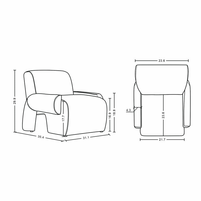 Verandah Mid-Century Modern Chenille Lounge Chair in Beige - Set of 2