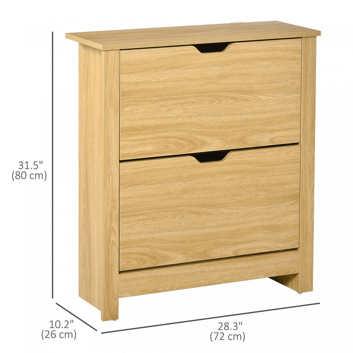 HOMCOM Narrow Shoe Cabinet for Entryway w/ 2 Flip Drawers Adjustable Shelf
