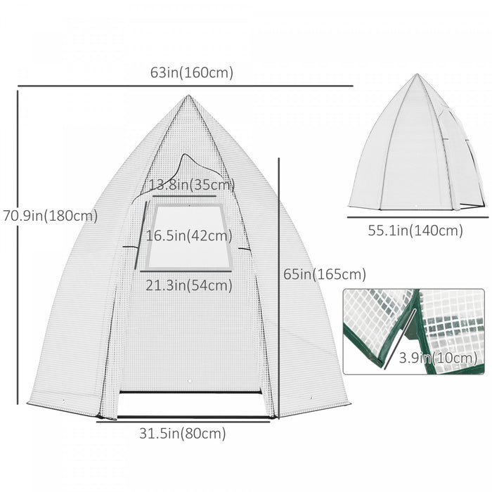 Outsunny 63\" X 54\" X 71\" Greenhouse Portable Hot House For Plants With Zipper Door And Mesh Window For Outdoor, Garden, Patio, White