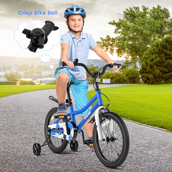 Costway 18\" Kid's Bike With Removable Training Wheels & Basket For 4-8 Years Old Blue