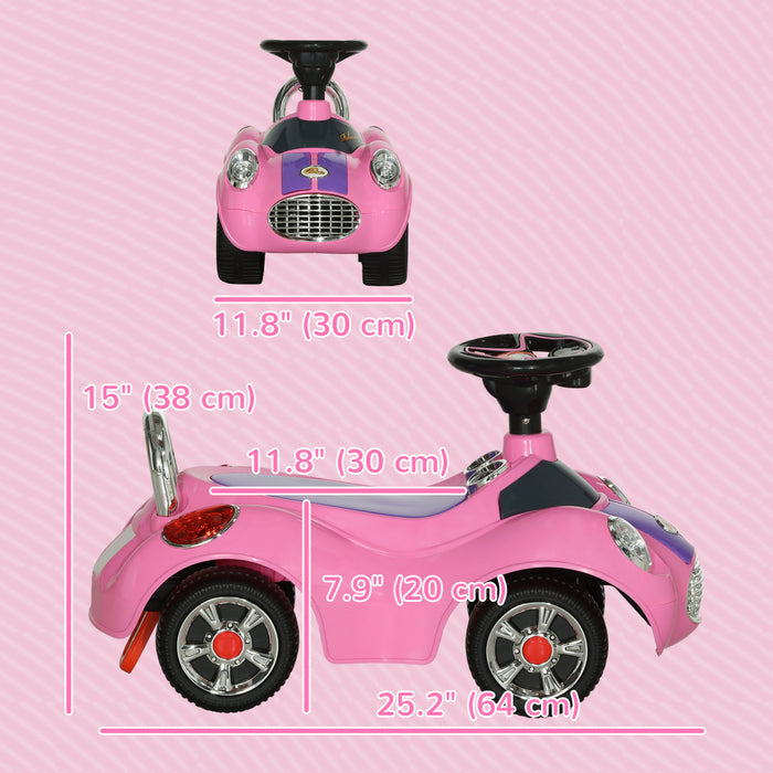 Qaba Baby Car, Push Car With Music, Horn, Light, Foot To Floor Sliding Ride On Car For Toddlers, Pink