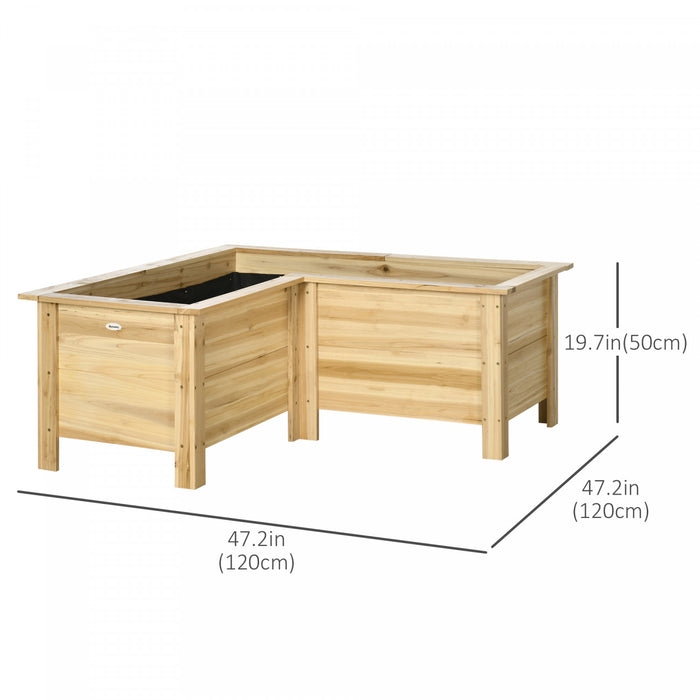 Outsunny Raised Garden Bed, Wooden Elevated Planter Box Outdoor With Legs, For Vegetables, Flowers, Herbs, L-shaped, Natural