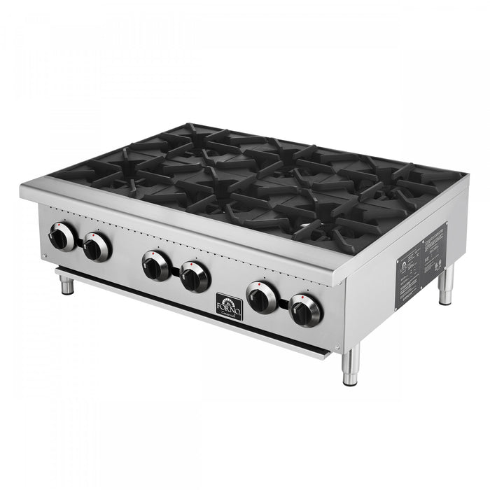 FORNO Commerciale 36 Inch Gas Hotplate with 6 Burners, 156,000 BTU, Stainless Steel - FCMHP0079-36