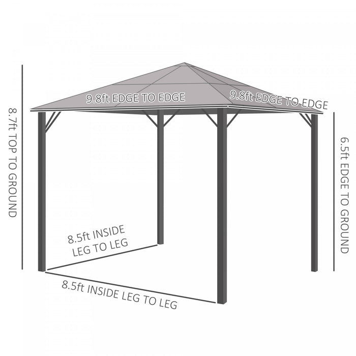 Outsunny 9.8' X 9.8' Patio Gazebo Aluminum Framed Polycarbonate Roof Hardtop Garden Canopy Party Tent Marquee Outdoor Shelter With Mesh Curtains & Side Walls - Grey