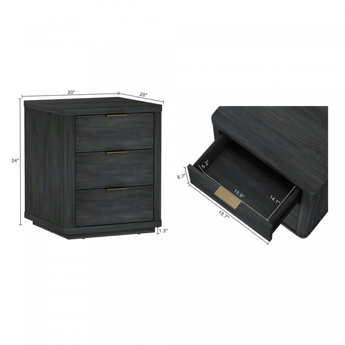 Evelyn Modern 20\" Nightstand in Charcoal Gray (3-Drawer) - Set of 2