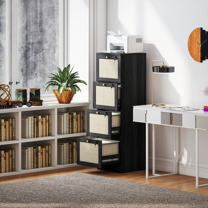 HOMCOM 4 Drawer File Cabinet Lockable Filing Cabinet for A4 Letter Black