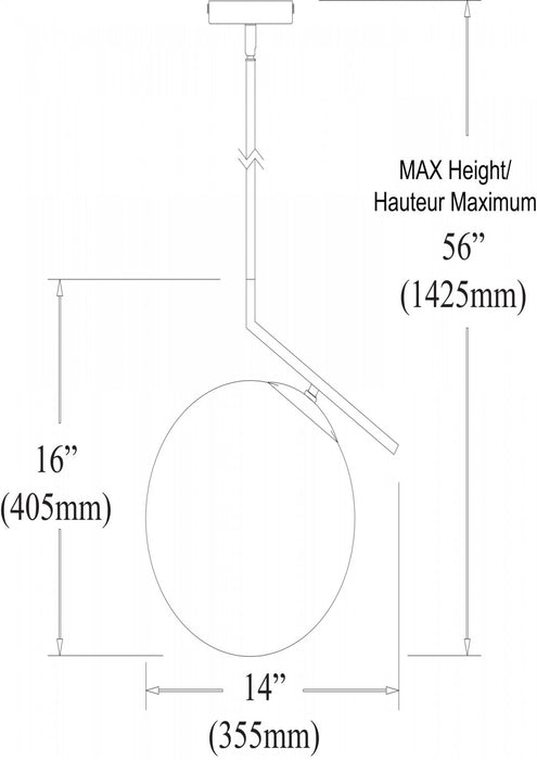 Dainolite Orion 1 Light Pendant Polished Chrome Finish White Glass Lamp