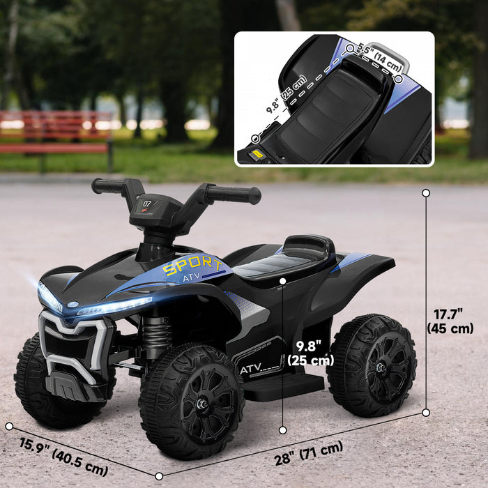 Qaba Kids Atv, 6v Battery Powered Ride-On Electric Vehicle With 1.6mph Max Speed, Headlights, Music, Forward/reverse Switch, 4 Wheeler Ride On Toy For 18-36 Months, Black