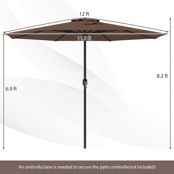 Costway 12 FT Patio Umbrella Outdoor Market Umbrella with Crank Handle 8 Sturdy Ribs Coffee