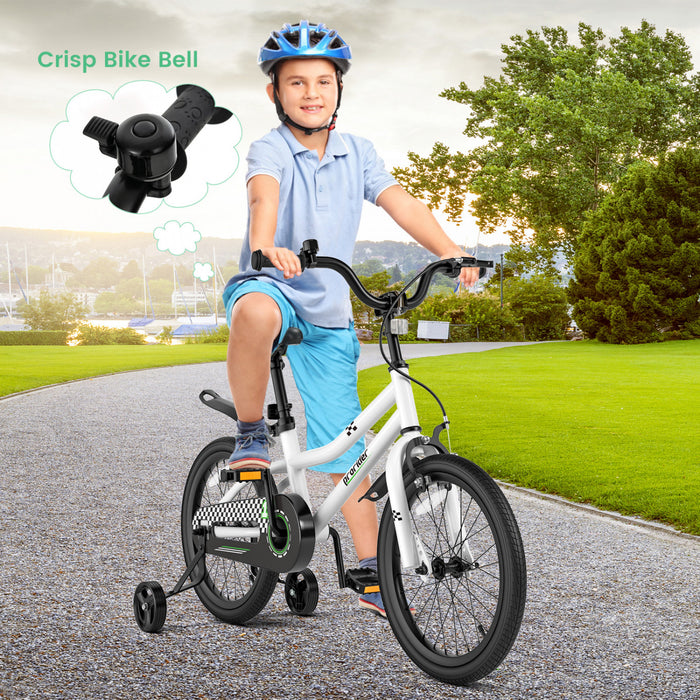 Costway 18\" Kid's Bike With Removable Training Wheels & Basket For 4-8 Years Old White