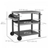 Outsunny 3 Shelf Outdoor Grill Cart with Stainless Steel Tabletop, Side Handle, 32" x 20.5" Multifunctional Pizza Oven Stand, Movable Food Prep Table on Wheels, Black
