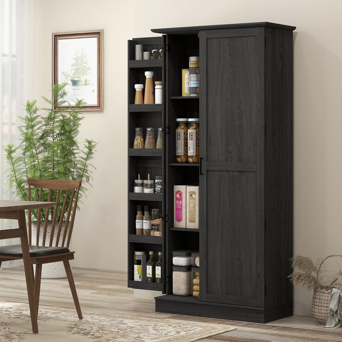 HOMCOM 70\" Tall Kitchen Pantry Storage Cabinet with Door Shelves, Black