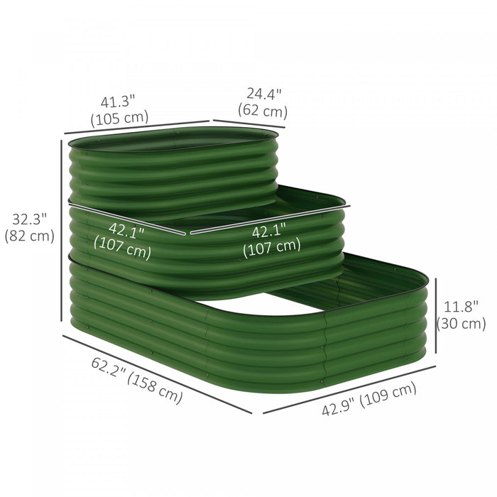 Outsunny 3-tier Raised Garden Bed Kit, 5.2x3.6x2.7ft Outdoor Galvanized Planter Box With Safety Edging For Vegetables, Flowers, Fruits And Herbs, Dark Green