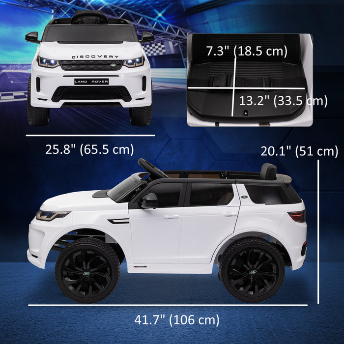 Qaba Land Rover Discovery Sport Licensed Powered Ride-On Car, 12v Battery Powered Kids Electric Car With Remote Control, Soft Start, Led Lights, Music Horn, White