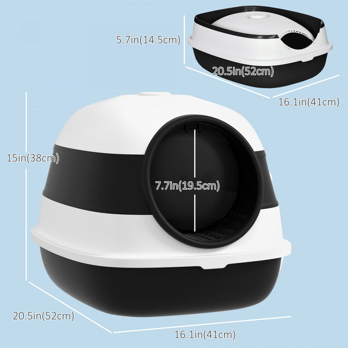 Pawhut Foldable Cat Litter Box With Lid, Covered Litter Box W/ High Sides, Air Freshener, Large Front Entry Cat Box, Easy Clean, White And Black