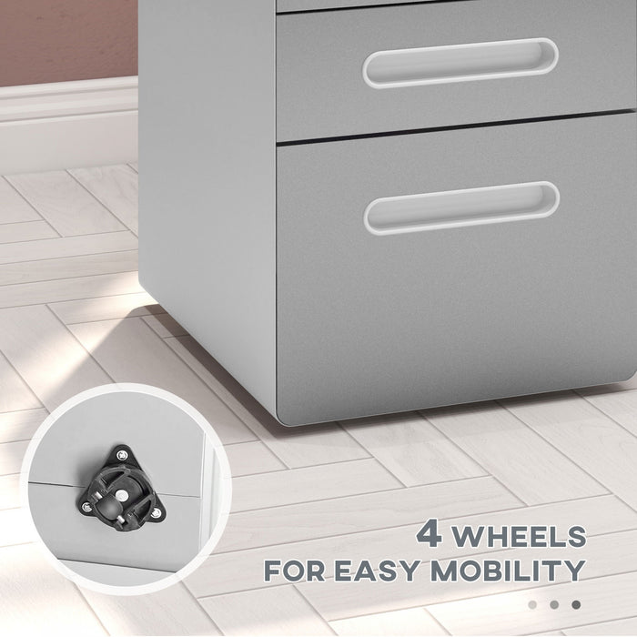 Vinsetto 3 Drawers File Cabinet On Wheels Lockable For Home Office