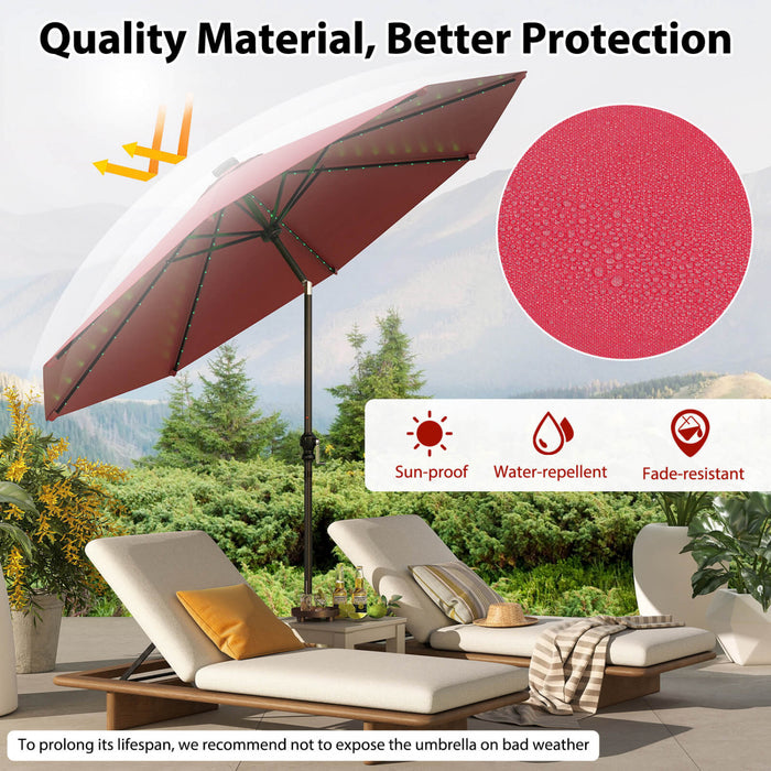 Costway 10 FT Solar Patio Umbrella with 96 LED Lights 35° Adjustable Tilt Vented Top Red