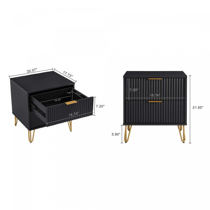 Dumbo Modern 20\" Fluted Nightstand in Black (2-Drawer) - Set of 2