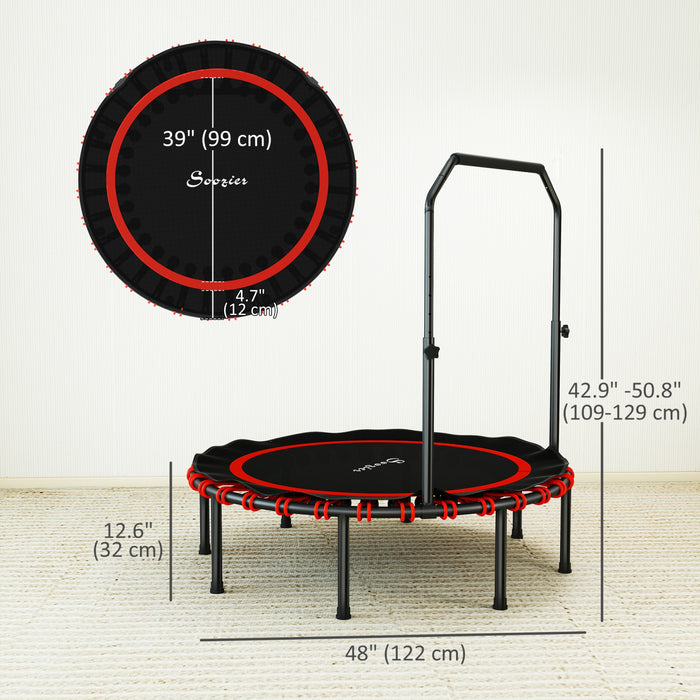 Soozier 48\" Foldable Rebounder Trampoline for Adult, Mini Trampoline Indoor with 5-Level Adjustable Handle, Quiet and Safe Bungee Rebounder