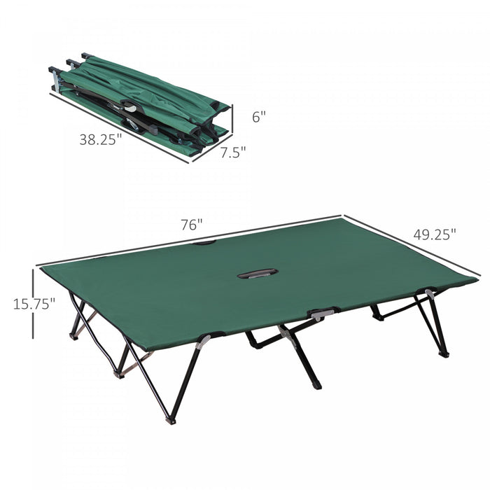 Outsunny 76\" Two Person Folding Camping Cot With Carrying Bag, Green