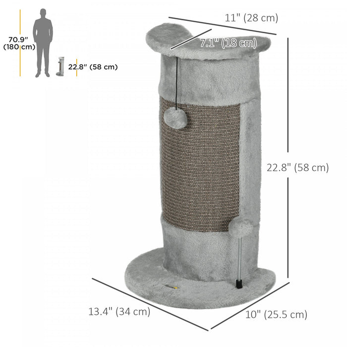 Pawhut 23\" Cat Scratching Post, Cat Scratcher With Play Balls, Scratch Post With Smooth Plush, Sisal Rope And Stable Base For Indoor Cats, Grey