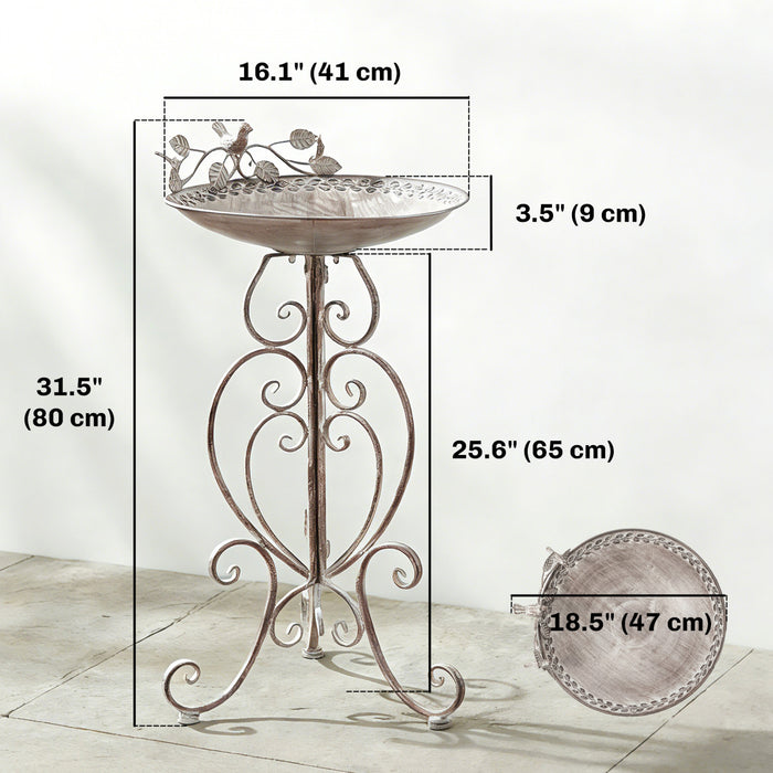 Outsunny Bird Bath with Bird Statues, Vintage Garden BirdBath, Brown