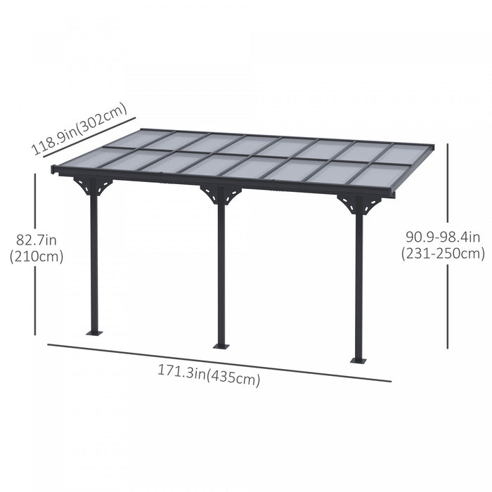 Outsunny 14' X 10' Outdoor Hardtop Pergola Polycarbonate Roof Gazebo With Adjustable Height, Aluminum Frame, And Uv Protection, Grey