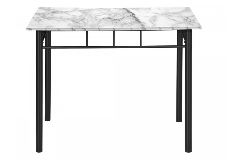 Dining Table 5-Piece Set Small Rectangular Kitchen White Marble-Look Laminate Black Metal Contemporary Modern