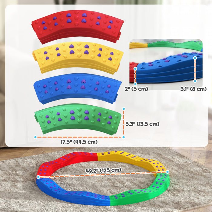 Qaba Kids Balance Beam, 8pcs Balance Stepping Stones For Kids With Non-slip Foot Pads, Indoor Outdoor Obstacle Course Kids Sensory Toy For Balance Coordination And Strength