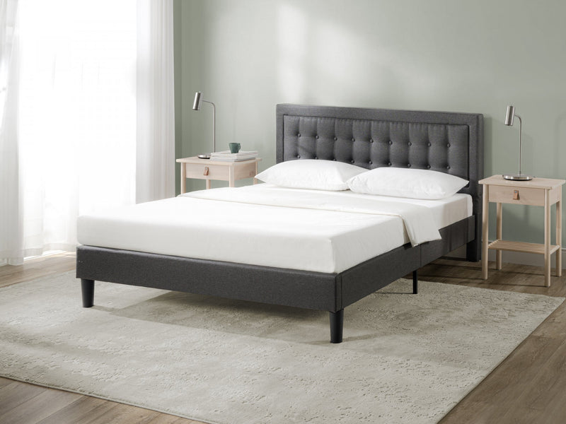 Dachelle Upholstered Platform Bed with Headboard in Dark Grey - Queen Size