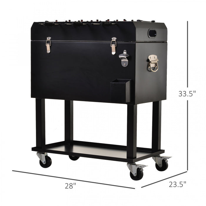 Outsunny 68 Quart Rolling Cooler Cart Ice Beer Beverage Cooling Bin, Silver