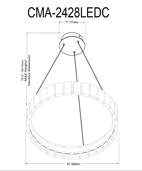 Dainolite Camila Chandelier 28w LED Matte Black With Crystal Glass Lamp