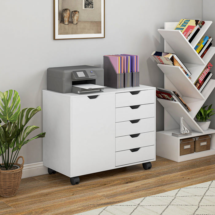 HOMCOM Filing Cabinet, 5-Drawers File Cabinet with Door, Adjustable Shelf