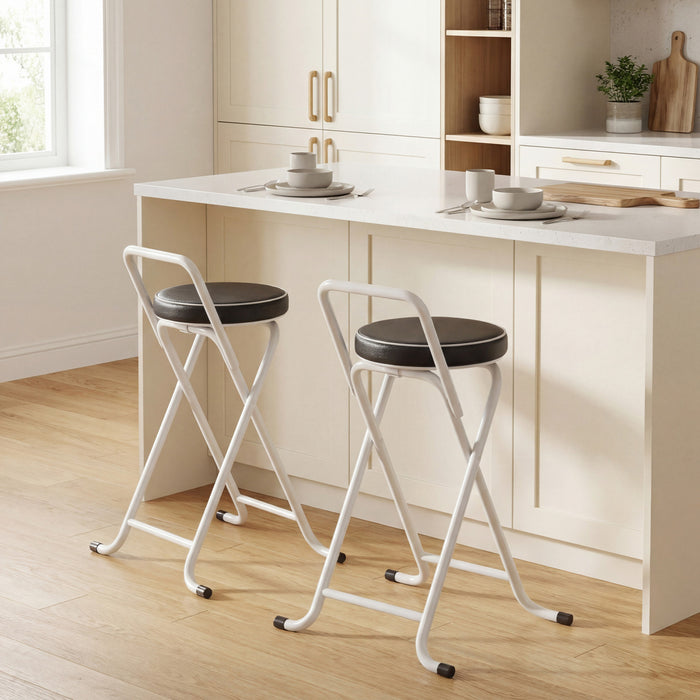 HOMCOM Folding Stools Set of 2, Foldable Bar Stools with PU Seat, Black