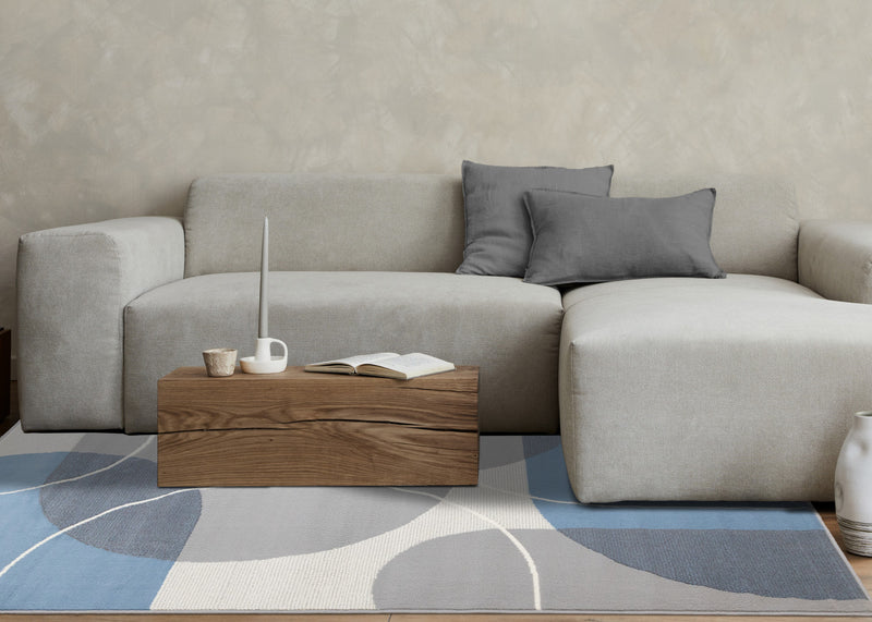 Forte Blue Grey White Half-Circles Geometric Area Rug - 5'3\" x 7'5\"