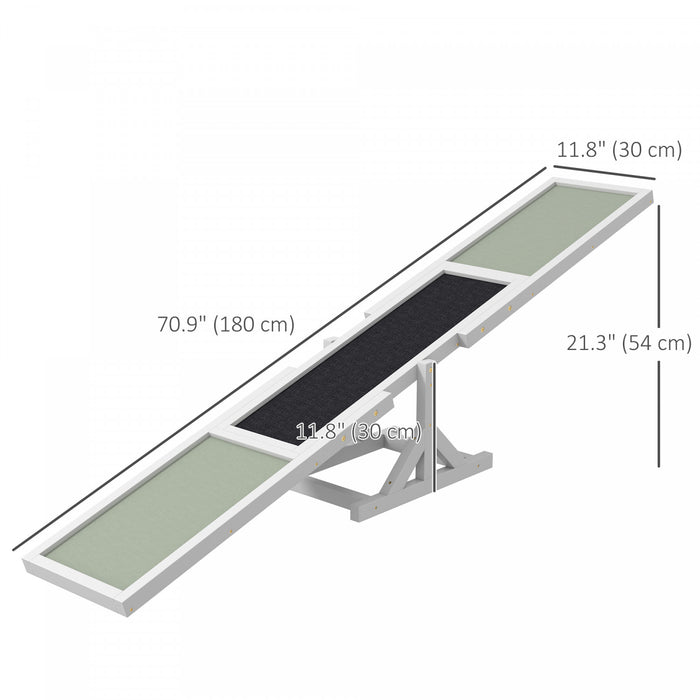 Pawhut Wood Pet Seesaw Platform Dog Agility Training Equipment Run Game Toy Weather Resistant Pet Supplies White