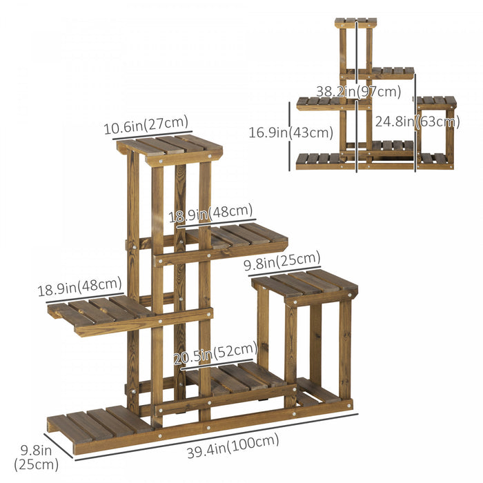 Outsunny Wood Plant Stand 6 Tier Plant Shelf Rack Multiple Flower Pot Holder For Living Room, Patio Corner, Balcony, Indoor Outdoor Use