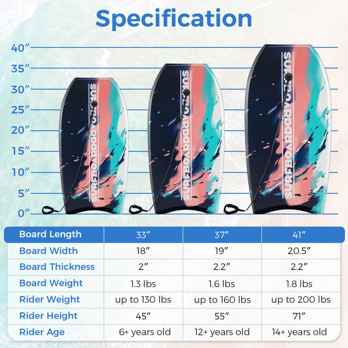 Costway 33\" Lightweight Body Board With Eps Core Xpe Deck Hdpe Bottom Crescent Tail Multi-color
