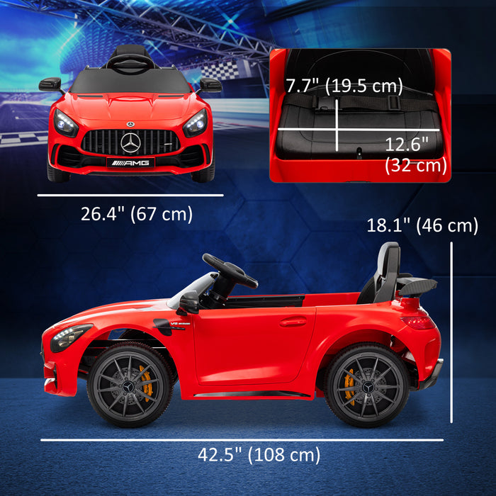 Qaba Electric Car For Kids, Mercedes-benz Amg Gtr Licensed Powered Ride-On Car With Remote Control, Lights, Music, Horn, Auxiliary Wheels, Soft Start, For 3-6, Red