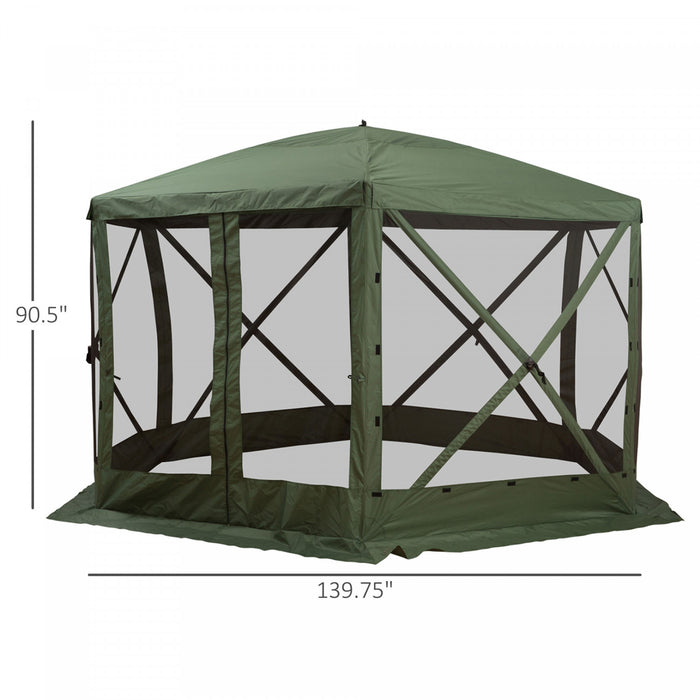 Outsunny 12' X 12' Hexagon Automatic Pop Up Screen Tents Camping Shelter Picnic Canopy Outdoor Sun Shade W/ Mesh Sidewalls And Carry Bag Green
