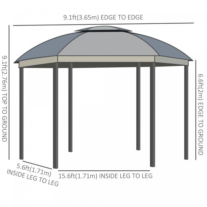 Outsunny 12' X 12' Round Outdoor Gazebo, Patio Double Soft Top Gazebo Canopy Shelter With Zipper Netting Sidewalls And Removable Curtains For Garden, Patio, Backyard, Dark Grey