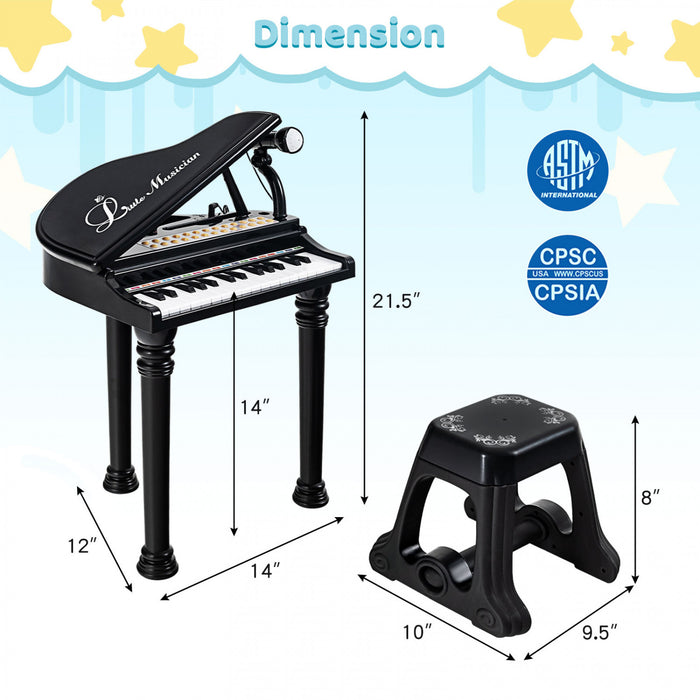 Costway 31 Keys Kids Piano Keyboard Toy Toddler Musical Instrument with Stool & Microphone Black