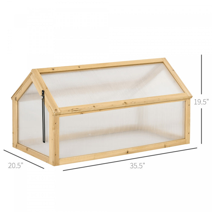 Outsunny Wooden Cold Frame Greenhouse Garden Portable Raised Planter With Openable Top For Indoor, Outdoor, Flowers, Vegetables, Plants, 35.5\" X 20.5\" X 19.5\", Light Brown