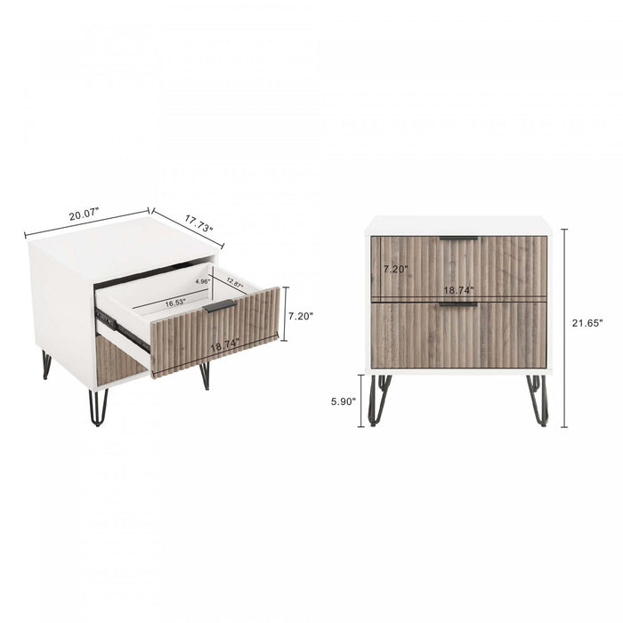Dumbo Modern 20\" Fluted Nightstand in Rustic Gray and White (2-Drawer) - Set of 2