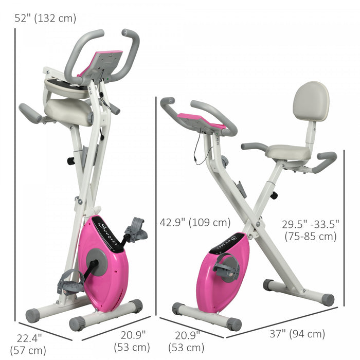 Soozier Foldable Exercise Bike W/ 8 Level Quiet Magnetic Resistance, Pink