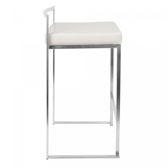 LumiSource Fuji White Faux Leather Contemporary Stackable Counter-Height Stool - Set of 2