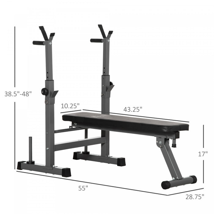 Soozier Adjustable Weight Bench, Foldable Bench Press With Barbell Rack And Dip Station For Home Gym, Strength Training Multiuse Workout Bench, Black And Grey