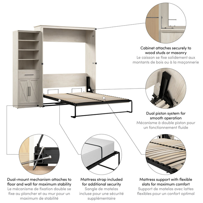 Bestar Key West Queen Murphy Bed & Closet Organizer with Drawer & Doors (94 W) - Linen White Oak